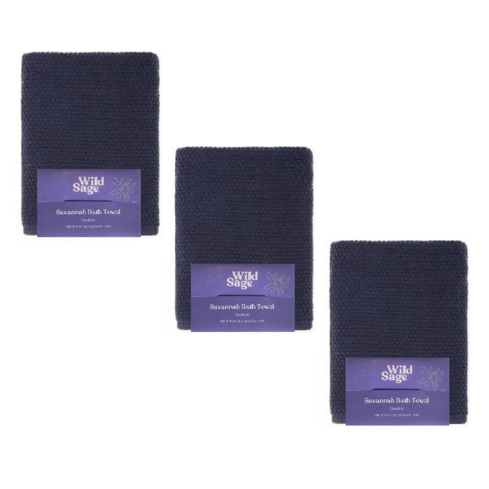 GR8 for DAD 3 Wild Sage Savannah QuickDry 90% Cotton BATH Towels DARK BLUE color